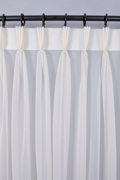 Cream Color Sheer Voile Curtain: Triple Pinch Pleat Tulle Drapery with Adjustable Hooks