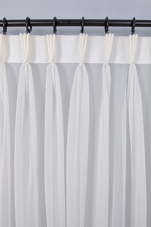 Cream Color Sheer Voile Curtain: Triple Pinch Pleat Tulle Drapery with Adjustable Hooks
