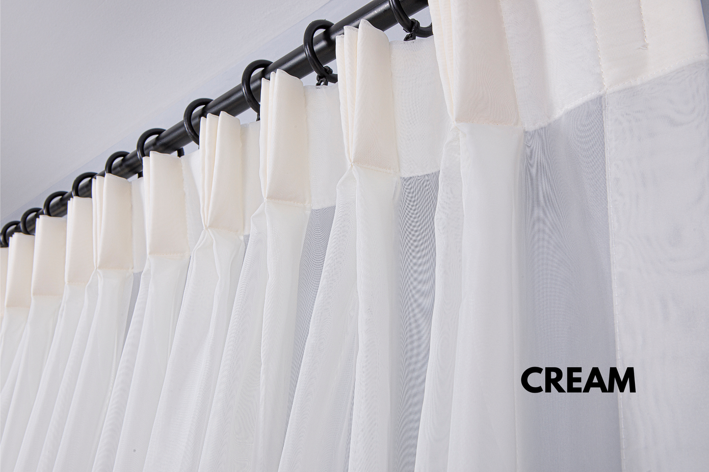 Cream Color Sheer Voile Curtain: Triple Pinch Pleat Tulle Drapery with Adjustable Hooks