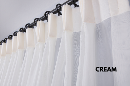 Cream Color Sheer Voile Curtain: Triple Pinch Pleat Tulle Drapery with Adjustable Hooks