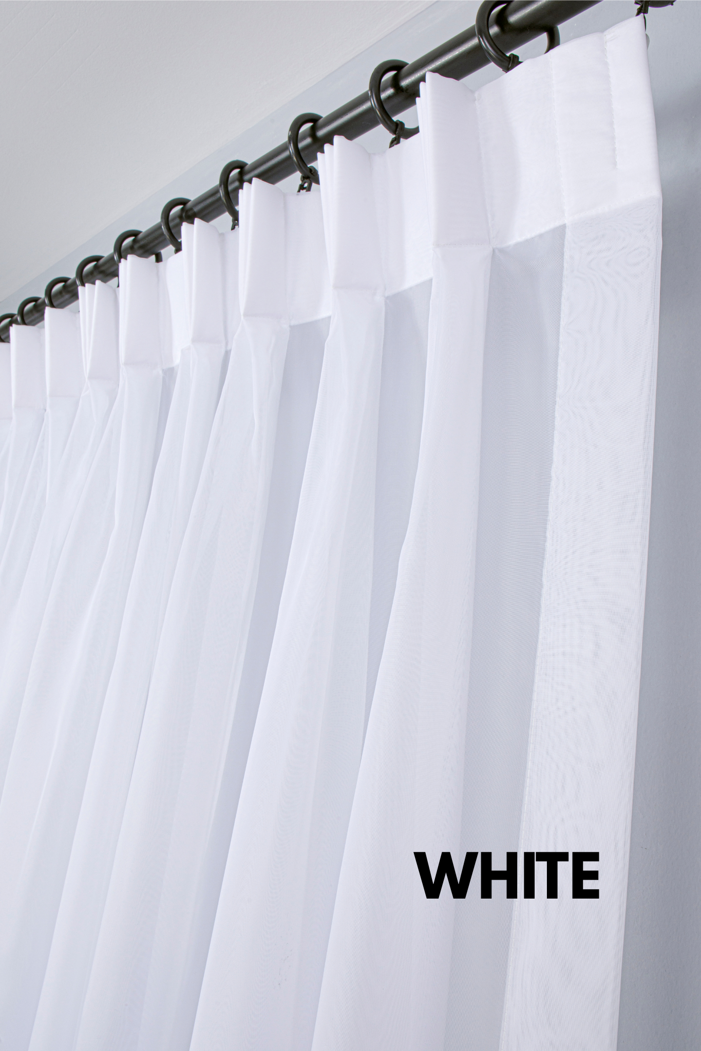 White Color Sheer Voile Curtain: Triple Pinch Pleat Tulle Drapery with Adjustable Hooks