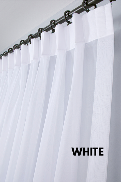 White Color Sheer Voile Curtain: Triple Pinch Pleat Tulle Drapery with Adjustable Hooks