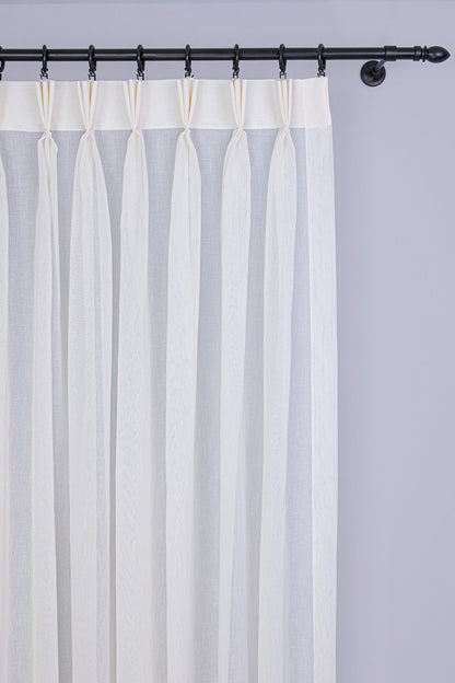 Pinch Pleated Faux Linen Sheer Curtains: Adjustable Height Hooks