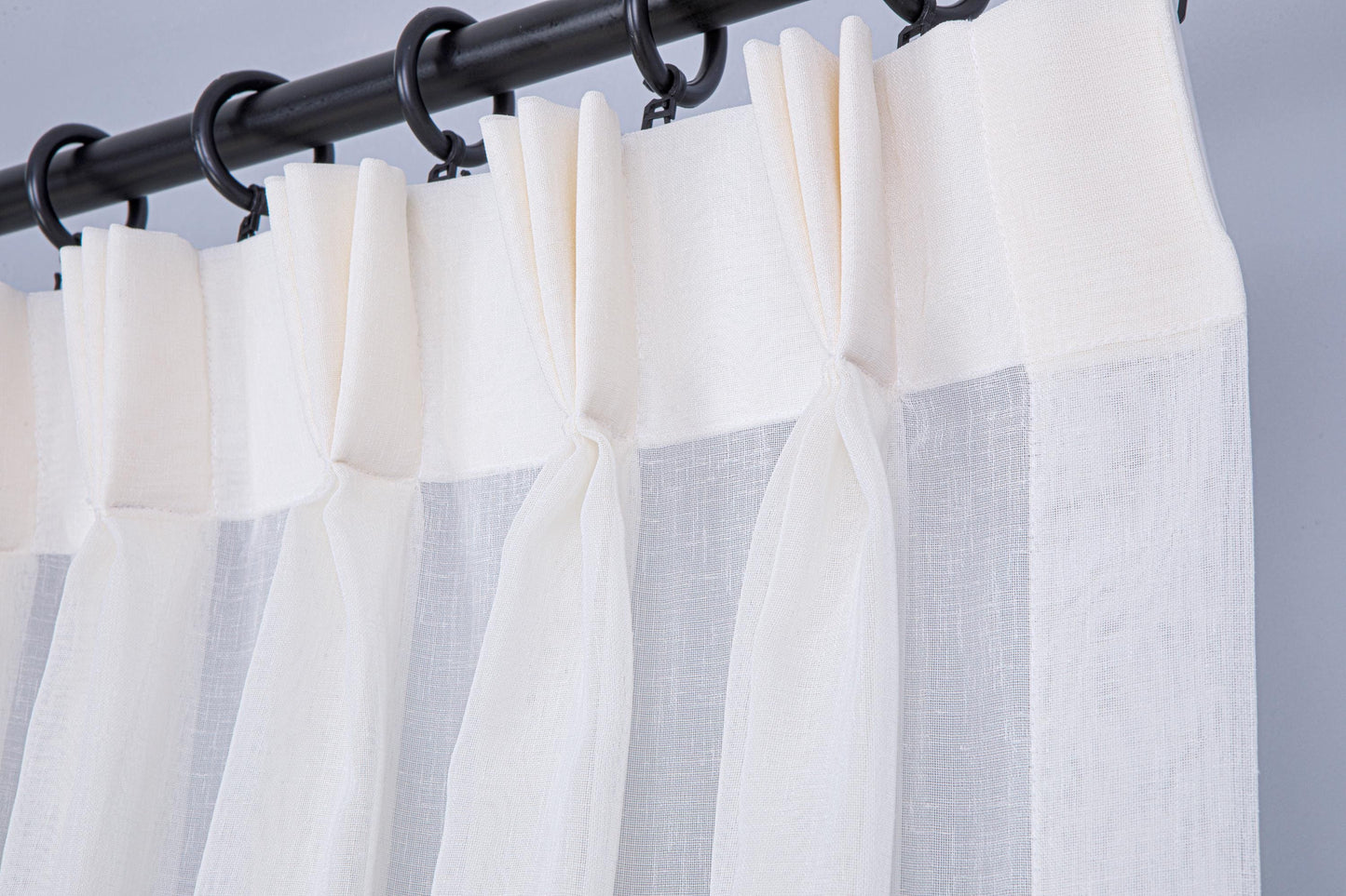 Pinch Pleated Faux Linen Sheer Curtains: Adjustable Height Hooks