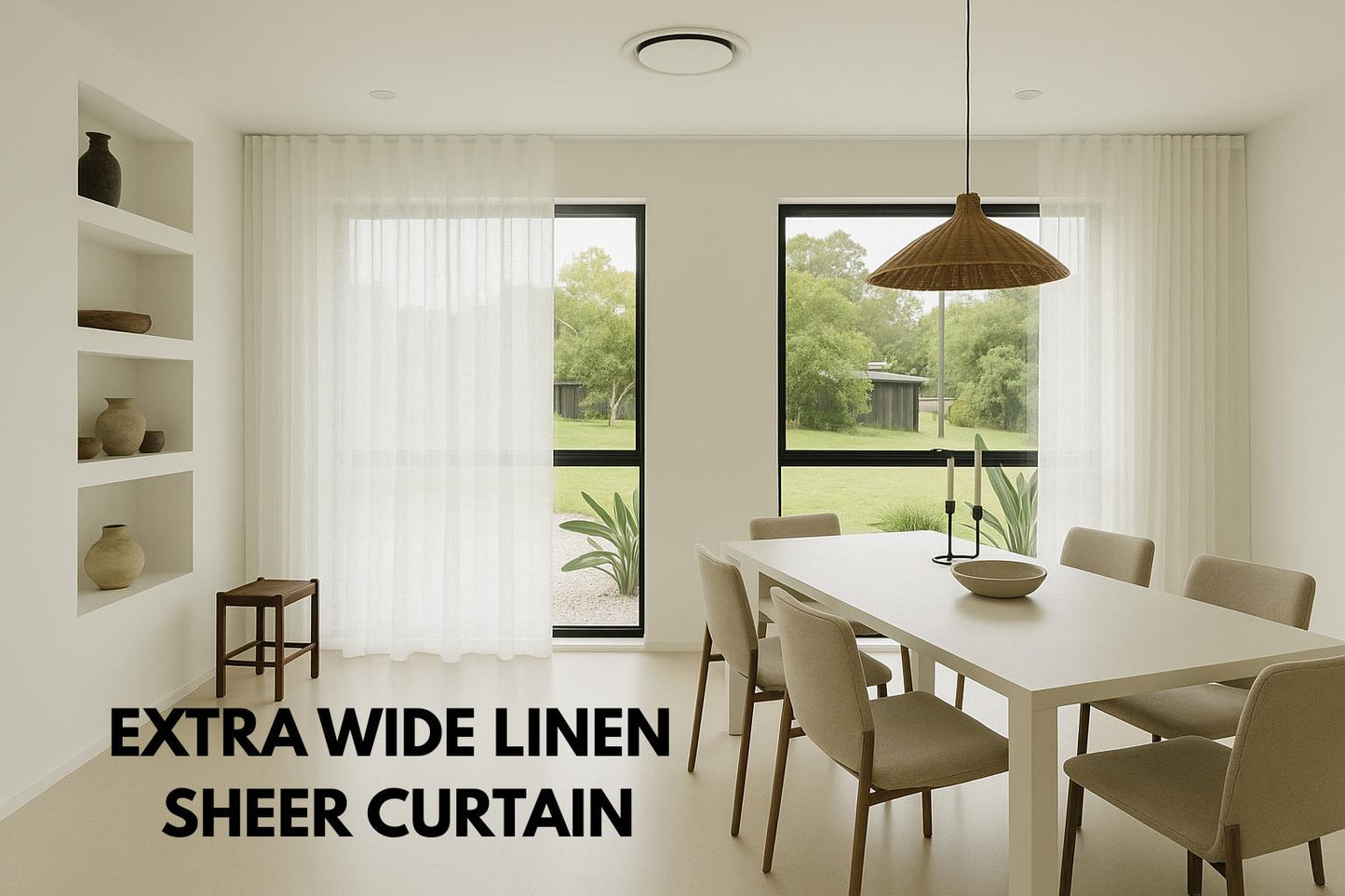 Extra Wide Linen Sheer Curtains: Bedroom & Living Room - Custom Size