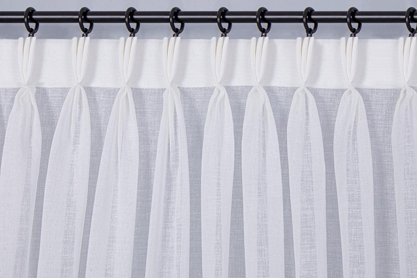 Triplet Pinch Pleated Heavy Weight Linen Sheer Curtains: Adjustable Height Hooks