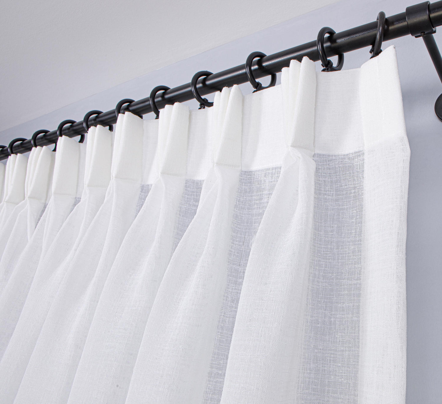 Triplet Pinch Pleated Heavy Weight Linen Sheer Curtains: Adjustable Height Hooks