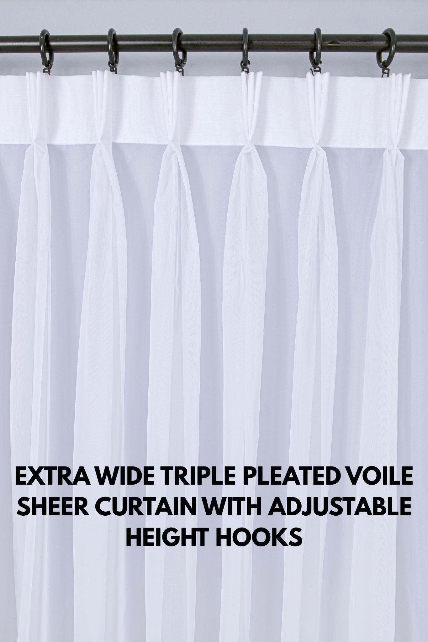 White Color Sheer Voile Curtain: Triple Pinch Pleat Tulle Drapery with Adjustable Hooks