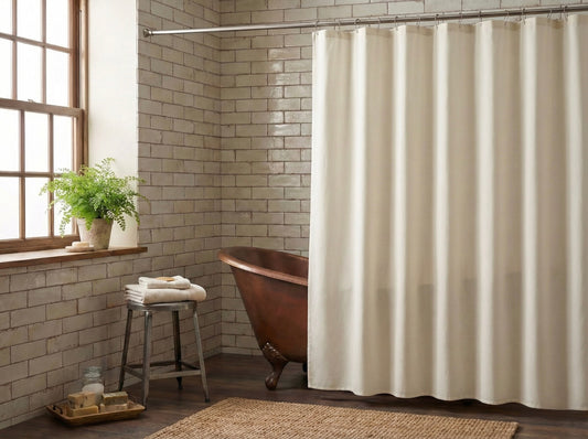 Custom Size Linen Fabric Shower Curtain | Natural Washable Bathroom Decor with Rust-Resistant Grommets & Modern Farmhouse Style Design